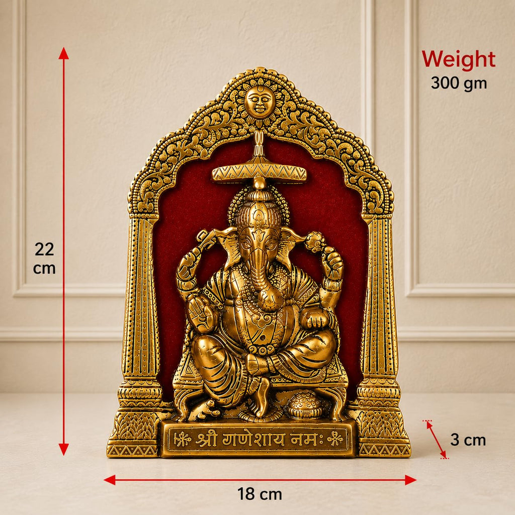 KridayKraft Metal Ganesha ji statue in woodan frem,Ganpati Wall Hanging Sculpture Idol and table top Your Home, Office,Religious Gift Article Decorative,Showpiece Figurines