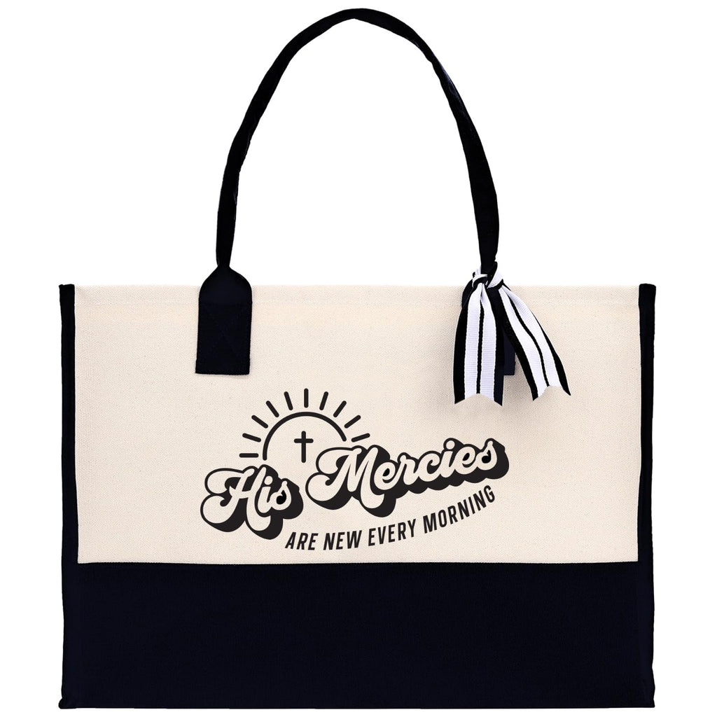 VANESSA ROSELLA Religious Cotton Canvas Tote Bag Bible Verse Totes Religious Gifts Church Tote, Natural & Black, Large