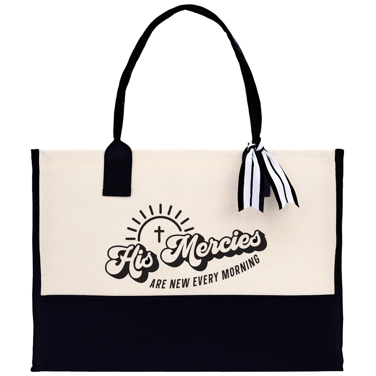 VANESSA ROSELLA Religious Cotton Canvas Tote Bag Bible Verse Totes Religious Gifts Church Tote, Natural & Black, Large