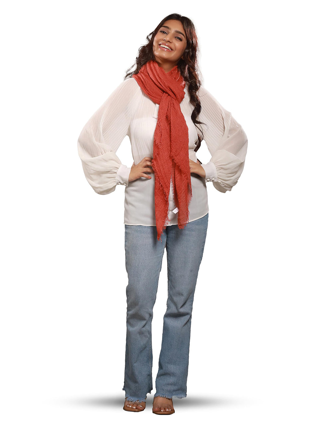 CrossKulture Crinkled PolyCotton Scarf - 180 x 90 cm Stole for Women | PolyCotton Scarf for Summers, Head Cover | Lightweight Scarf for Women (Rust)