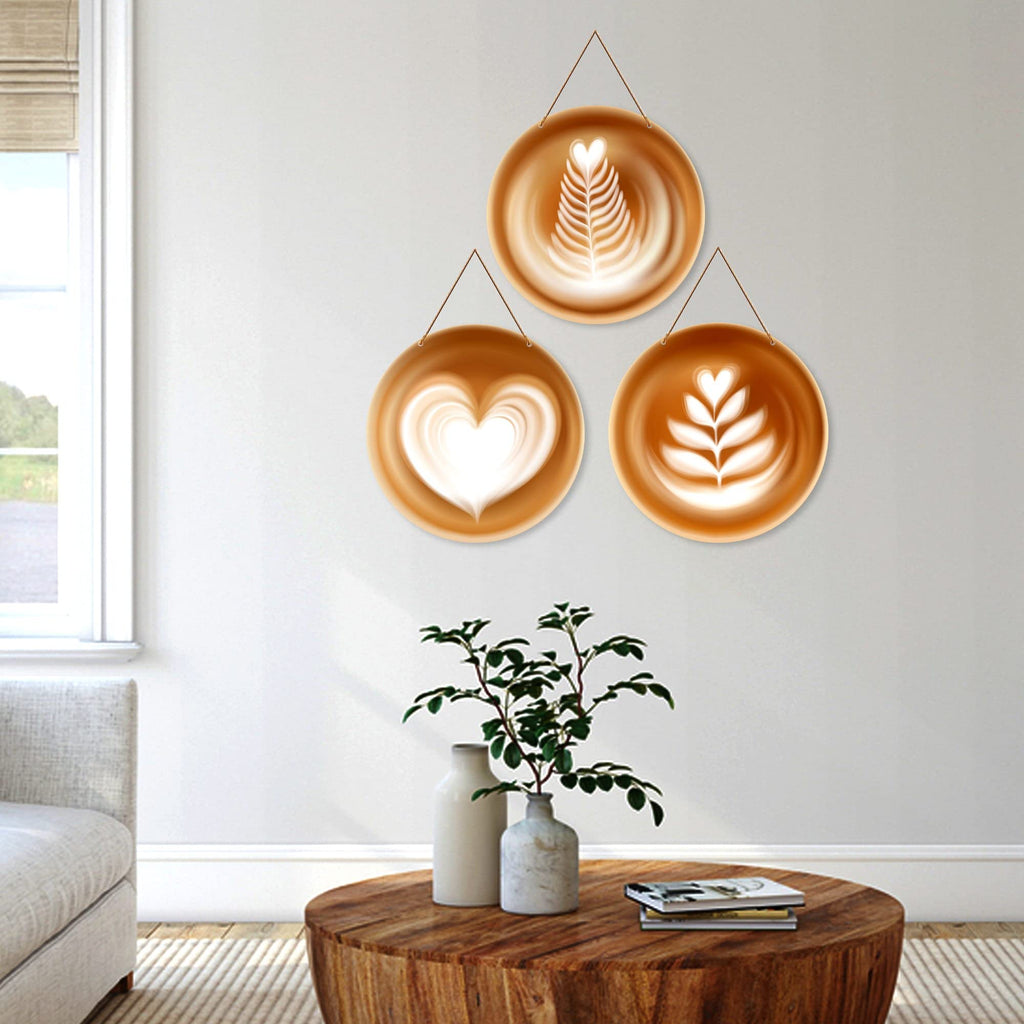 Artvibes Modern Coffee Latte Decorative MDF Wooden Wall Art for Home | Graphic Artwork | Door Decoration Items | Paintings For Wall | Wall Poster | Handcrafted Art | Unique Gift (WH_4206N), Set of 3