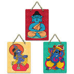 Artvibes Buddha, Krishna & Ganesh Modern Art Wooden Art Decoration Item for Living Room | Religious Decor | Graphic Artwork | Aesthetic Wooden Decor | Ethnic Decor | Ideal Gifts (WH_96158N), Set of 3