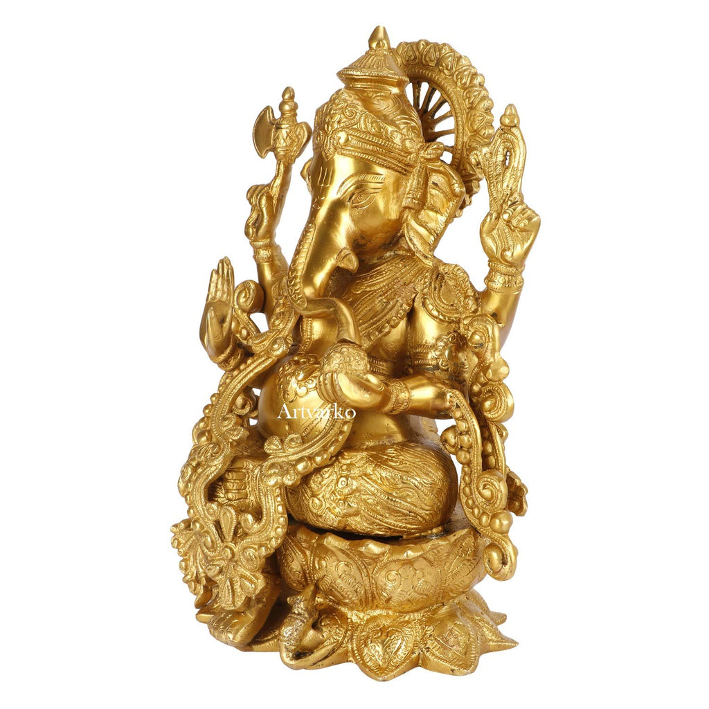 ARTVARKO Brass Ganesh Idol Statue Ganesha Vinayak Ganpati Bhagwan Home Entrance Décor Temple Puja Gift Height 12 Inch