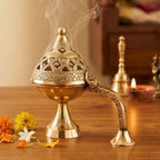 DSH Brass Dhuna Burner for Loban Traditional Dhoop Dani Sambrani Incense Dhuni Holder for Pooja, Spiritual Rituals & Home Purification