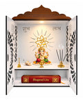 Beautiful Temple Mandir for Home with Door Wooden MDF | White Interior Pooja Temple with Storage Space | Wall Mounted & Tabletop Pooja Mandir for Home Office Decor (22 x 16.5 x 10.5 Inch)