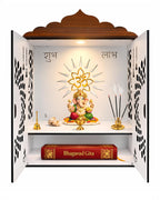Beautiful Temple Mandir for Home with Door Wooden MDF | White Interior Pooja Temple with Storage Space | Wall Mounted & Tabletop Pooja Mandir for Home Office Decor (22 x 16.5 x 10.5 Inch)