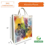 Jute Club Printed Canvas Bag|Shopping|Office|Tiffin| Multipurpose|Eco Friendly with Zipper lock|Spacious|100% Organic Cotton Tote with Lamination-14 X16 X5 (5Pc, Glowing Cycle)