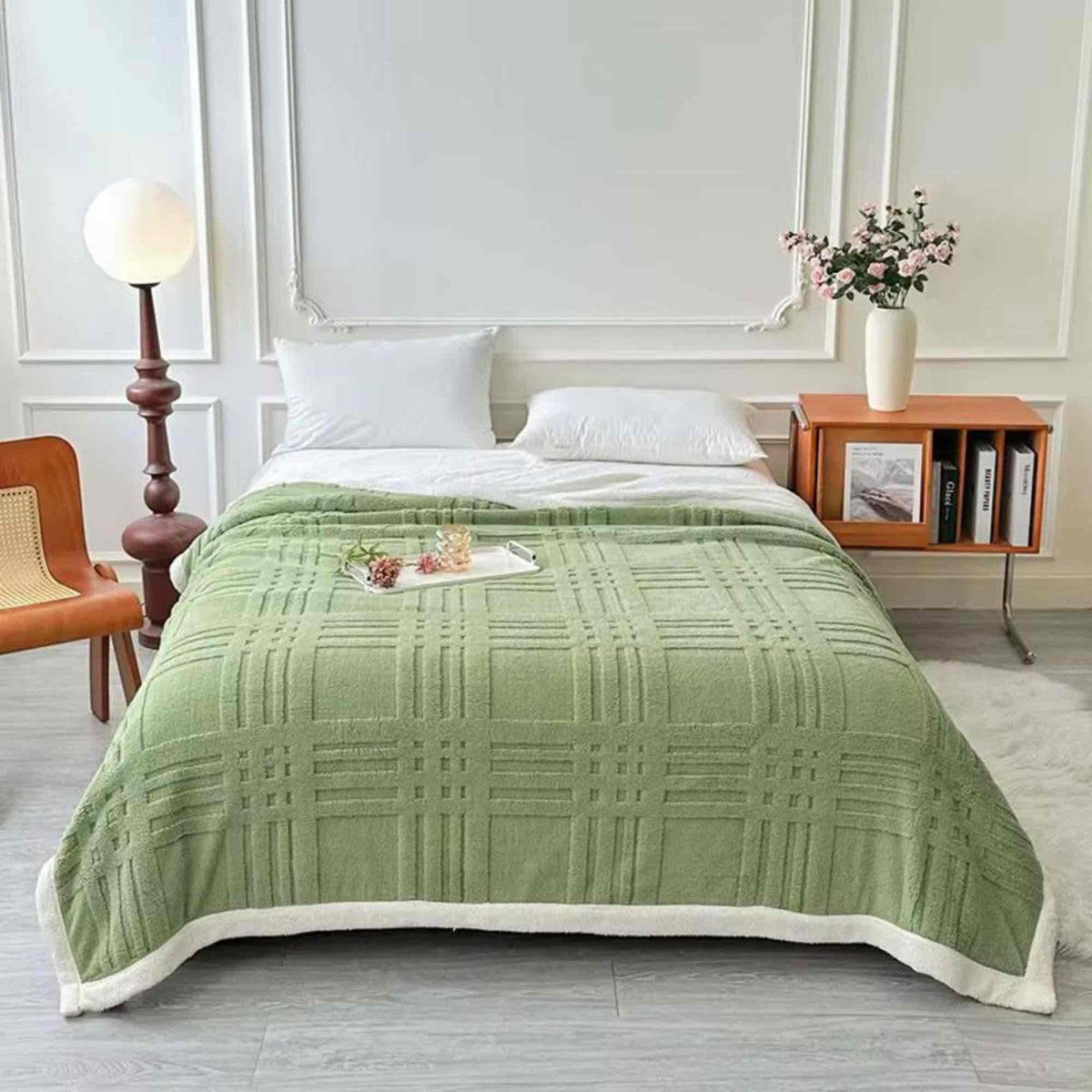 Reexplore flannel Super Soft Light Weight Double Bed King Size All Seasons Sherpa Double Bed Blanket for Kids, Teenagers & Adults (200 x 230 cm, 78 x 90 Inches) (Green)| TC - 250 Kafalo