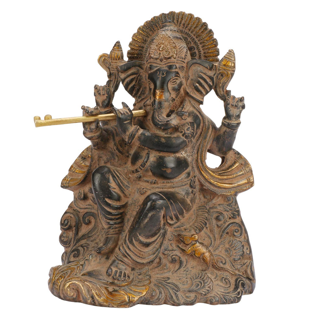 ARTVARKO Brass Ganesh Bhagwan Murti on Carved Singhasan 8 Inch