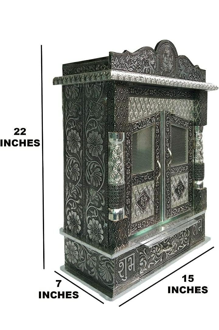 Suhanika Crafters Wooden Pooja Mandir for Home Medium Sagwan Wood Temple with Copper and Aluminum Accents Handcrafted Dev Ghar Mantapa for Home Office Prayer Room Traditional Decor Gift