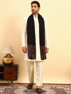 Pashmoda Men Gulpari Kaani Stole, Authentic Kashmiri Luxury Pashmina Style Shawl, Stole, Small Size Gents Lohi, (Size 28x80 Inches,Black Color) MAVST06