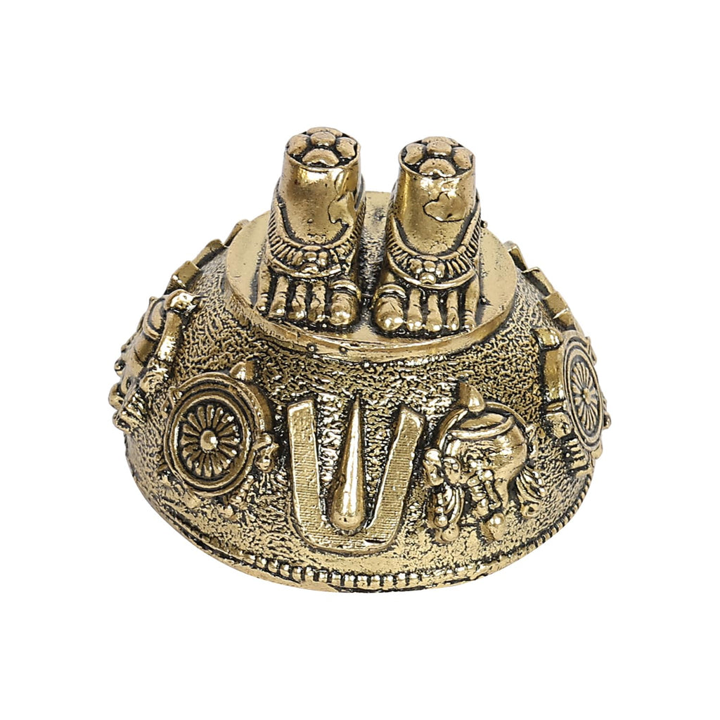 ARTVARKO Brass Lord Balaji Charan Venkateswara Feet Vishnu with Shanku & Chakra Namam Divine Blessings from Tirupati 2 Inch