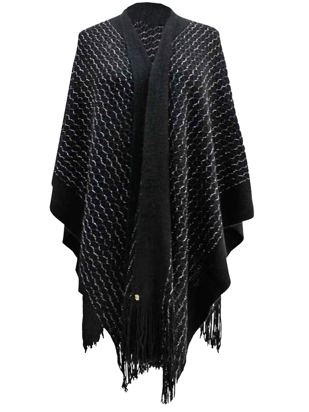 Black Metallic Knit Shawl Wrap