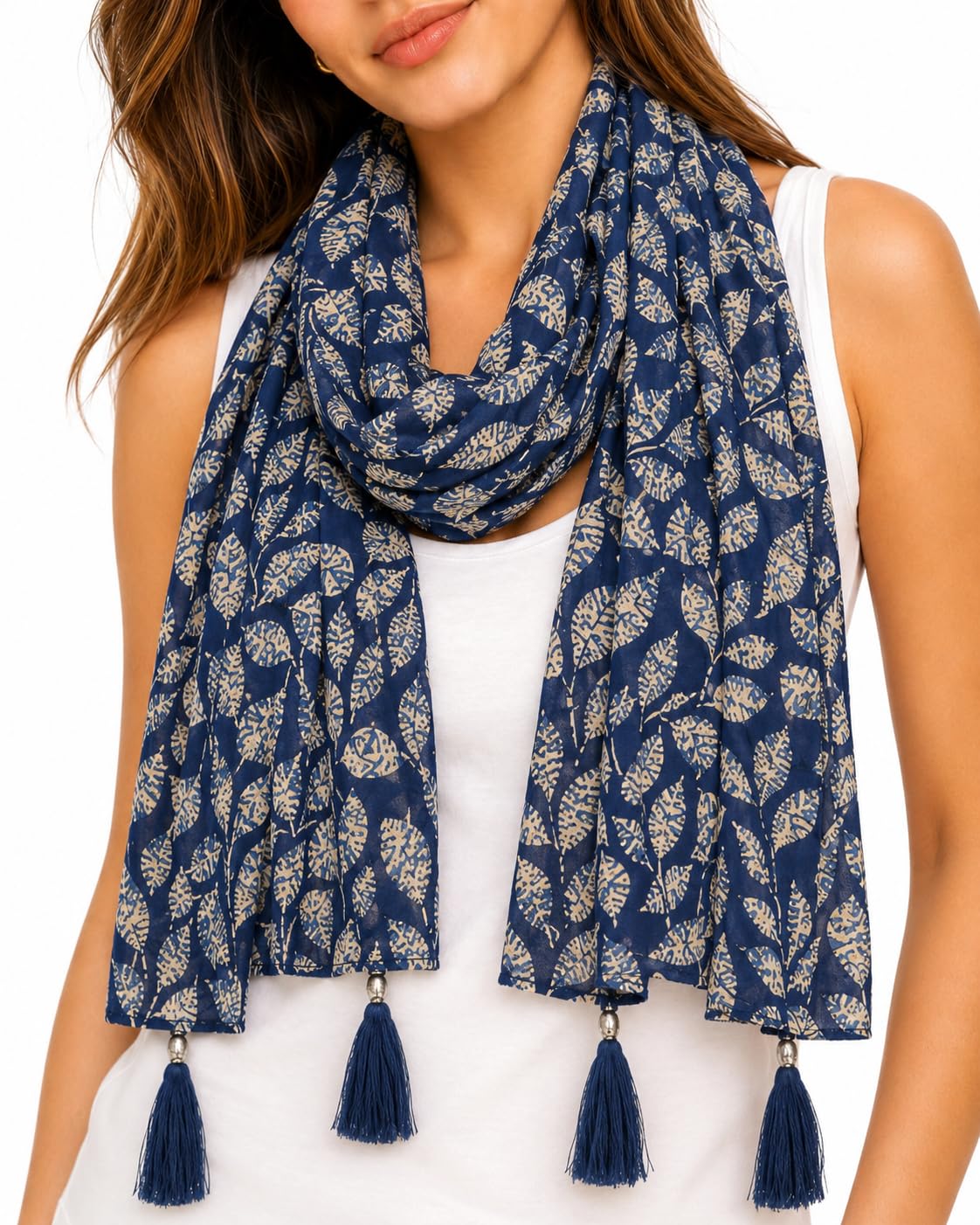 Yuma Fashions Women’s Printed Fashion Scarf, Stylish Lightweight Stole for Women, 180 x 50 cm (Navy Blue)