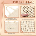 PALAY® Tote Bag for Woman Beige Crochet Hand Bags with Smiley Charm Mesh Woven Knitting Women Handbags Elegant Hollow-out Braided Beach Bohemian Shoulder Bag for Woman