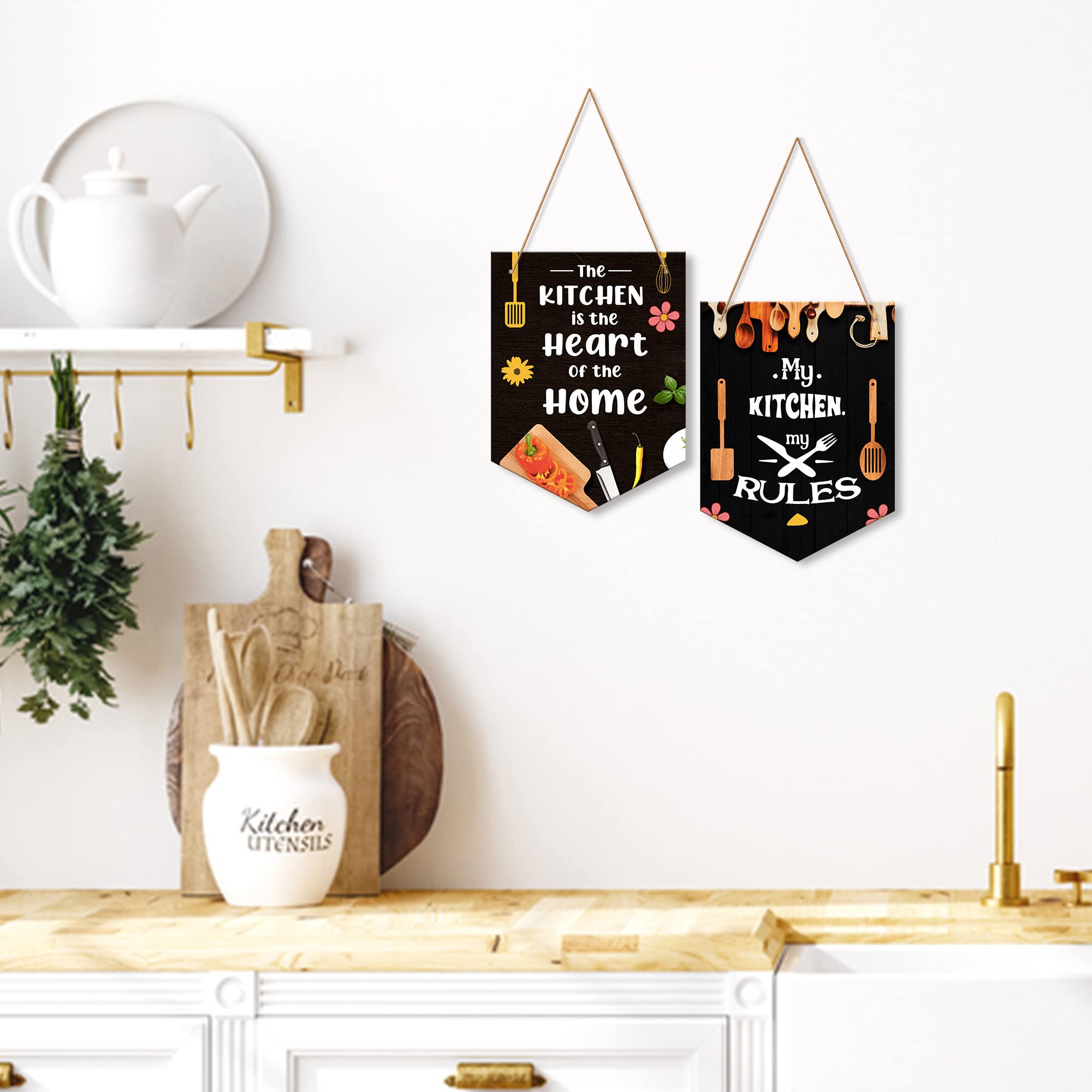 Artvibes My Kitchen is Heart of Home Decoration Printed MDF Wooden Wall Art For Kitchen | Restaurants | Quotes Decor | Kitchen Quotes Wall Hanging | Wall Illustrations | Gift (WH_7101N), Set of 2