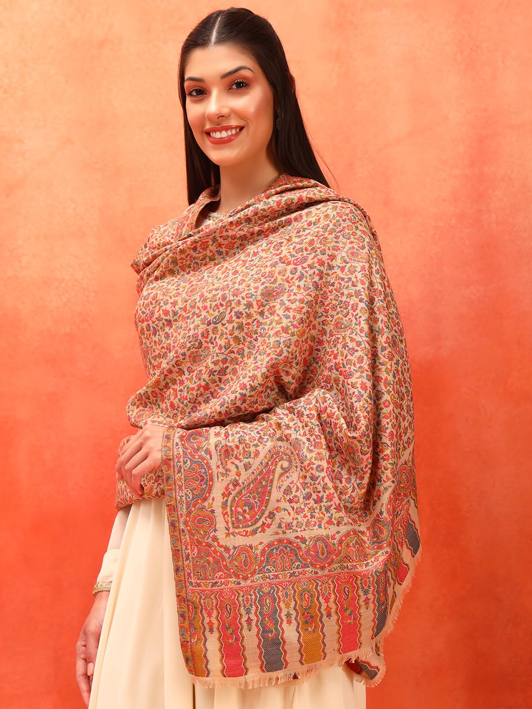 Pashmoda Women Mehak Kaani Wool Blend Kashmiri Shawl (Size: 40x80in, 101x203cm) RSS42