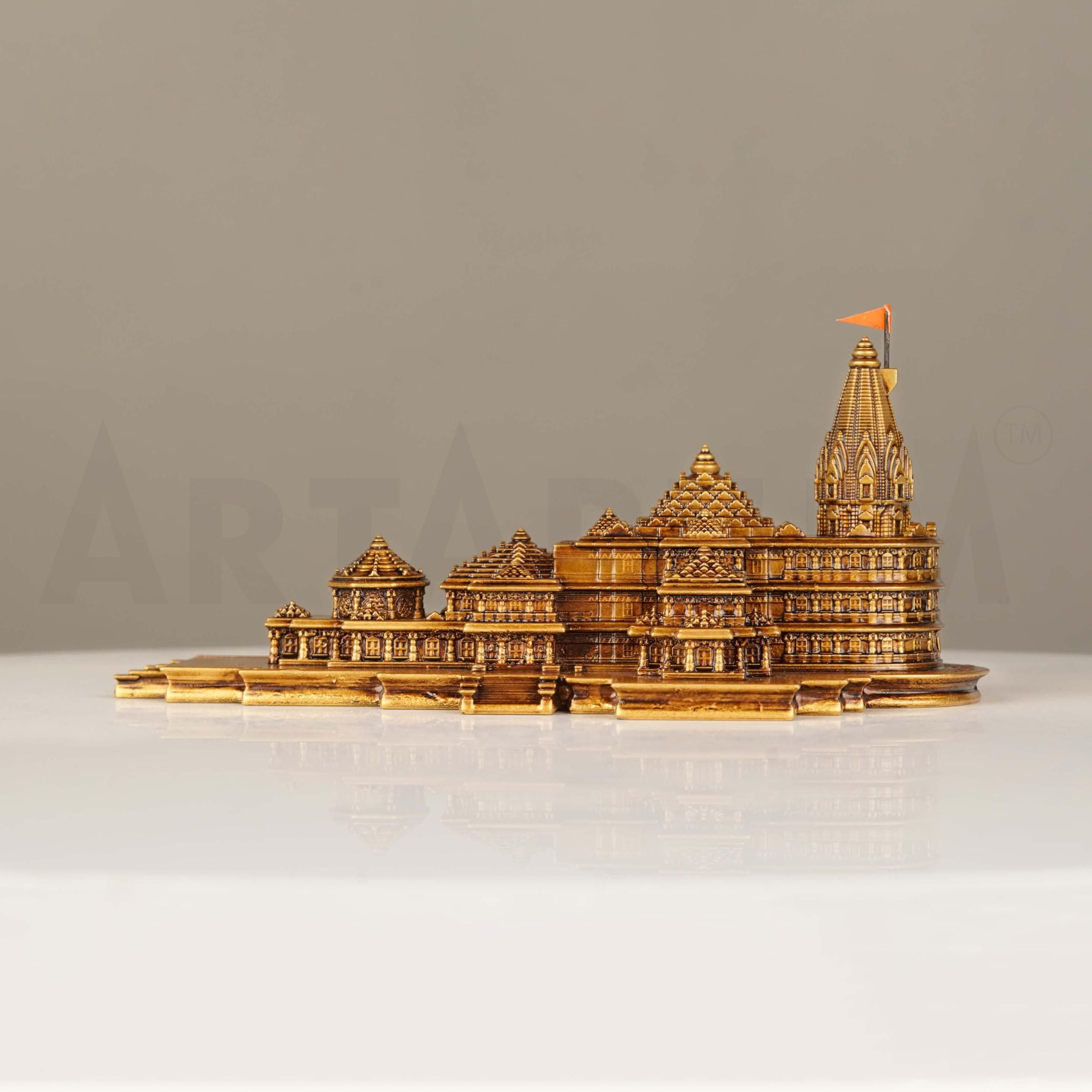 Artarium Ram Mandir Ayodhya Model for Home Temple (Length: 6 Inch), Resin Ram Lalla Temple Replica Decorative Showpiece for Pooja Room, Mandir, Home Decor & Spiritual Gift