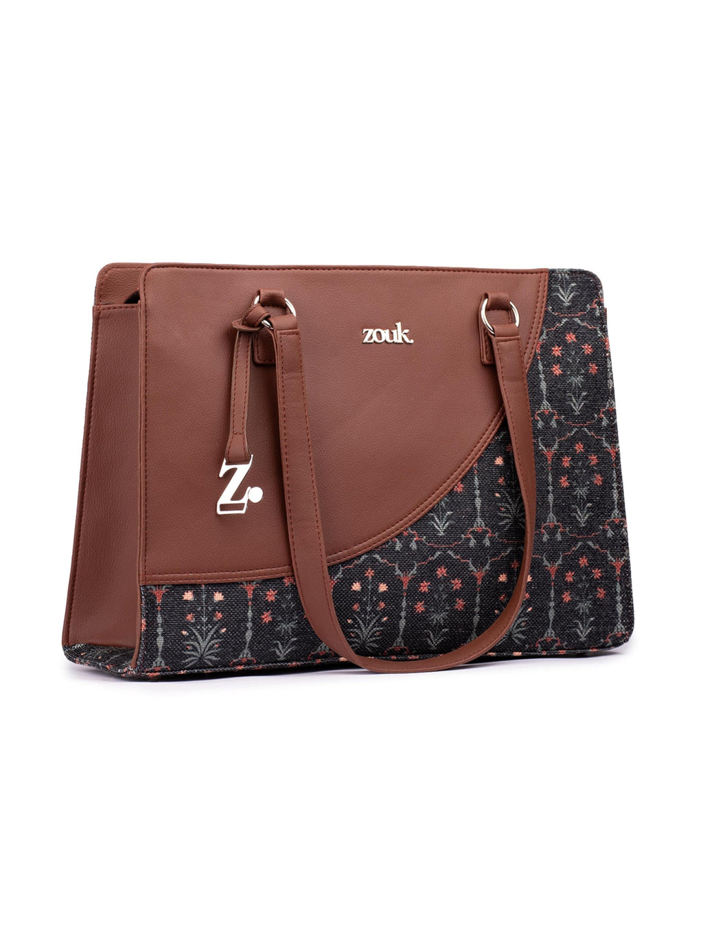 ZOUK Taj Guldasta Office Essential Bag | Jute | Vegan Leather Handcrafted Tote Bag With Double Handle Shoulder Strap| Black