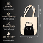 snapiq COTTON 350 GSM Canvas Tote Bag for Women and Girls Thick Fabric with Zipper (Beige, Cat WTF)