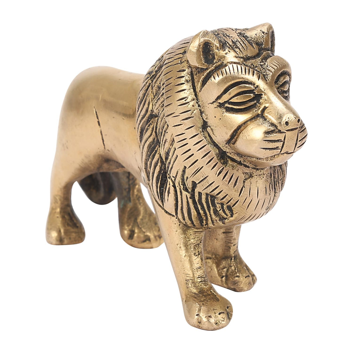 SVARUP Brass Lion Vastu Feng Shui Animal Statue Handcrafted Decorative Showpiece Idol for Home & Office Decor Gold Color 4.5 Inch