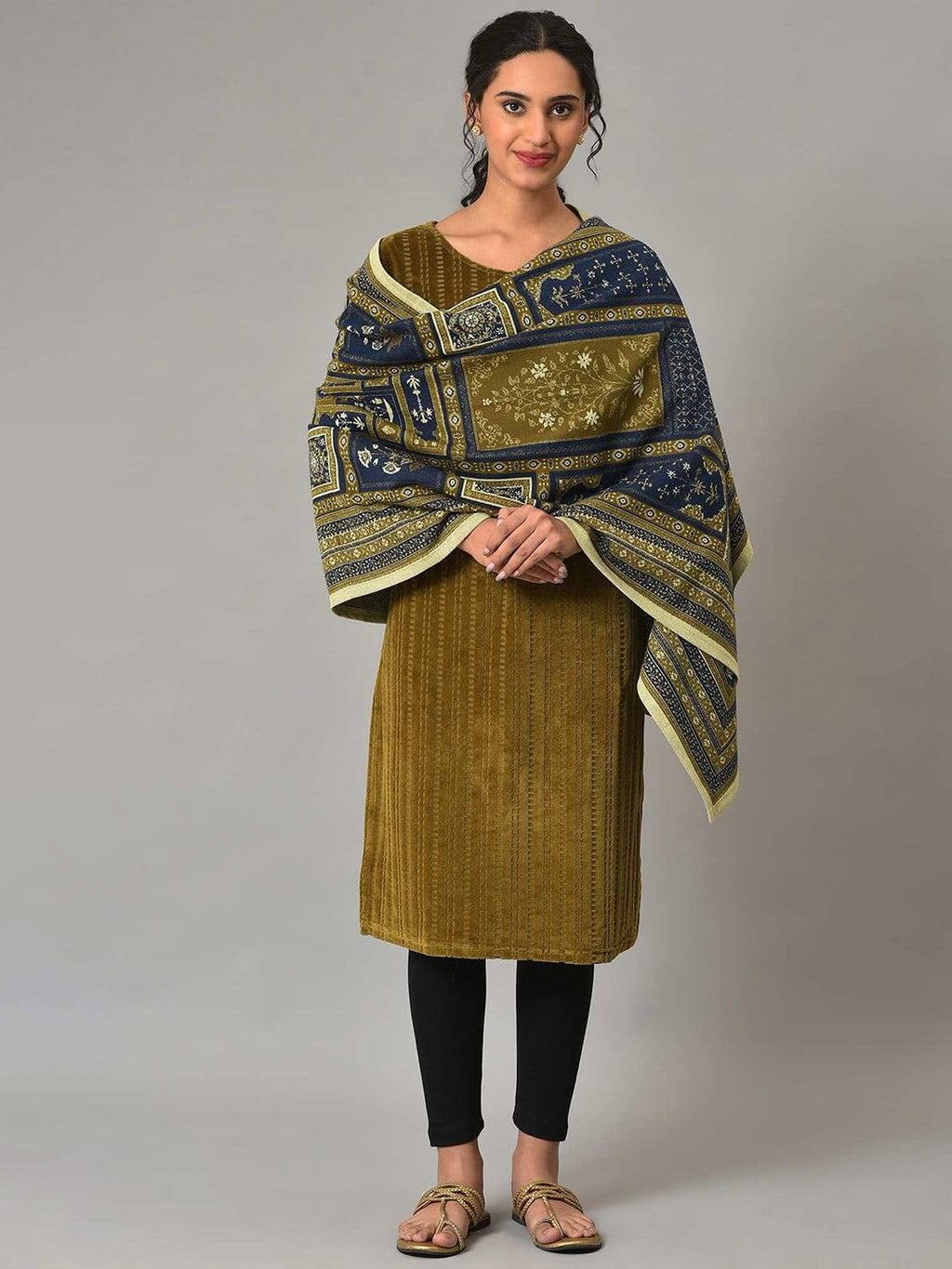 Aurelia Blue Yarn Dyed Shawl for Women (Size: Free Size)-24NOA80053-703477