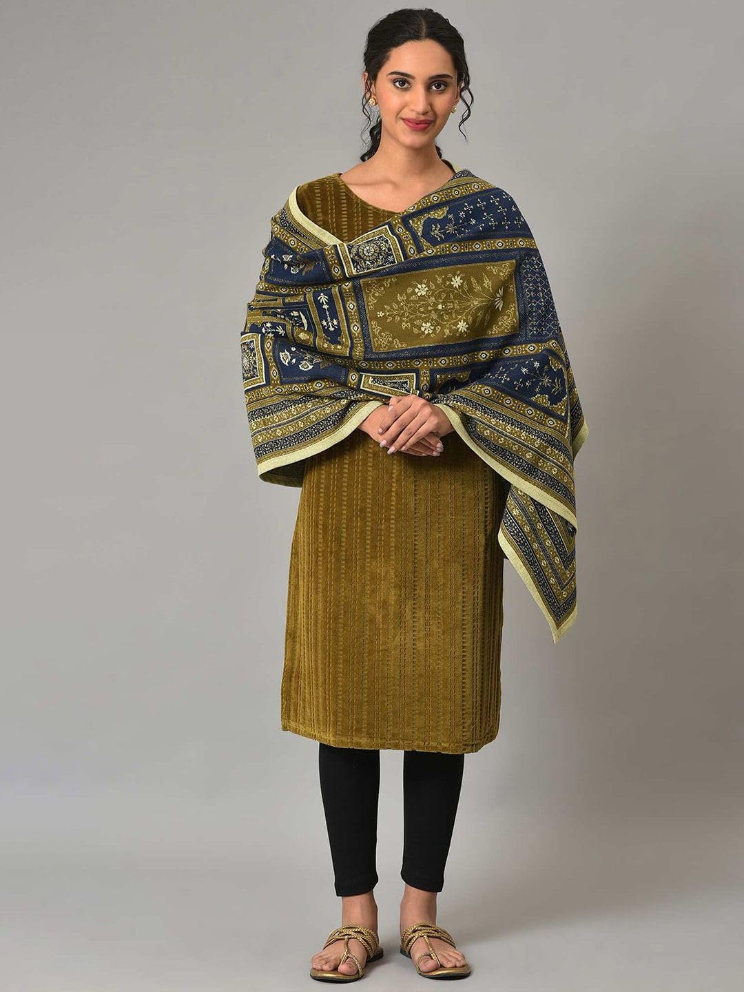 Aurelia Blue Yarn Dyed Shawl for Women (Size: Free Size)-24NOA80053-703477