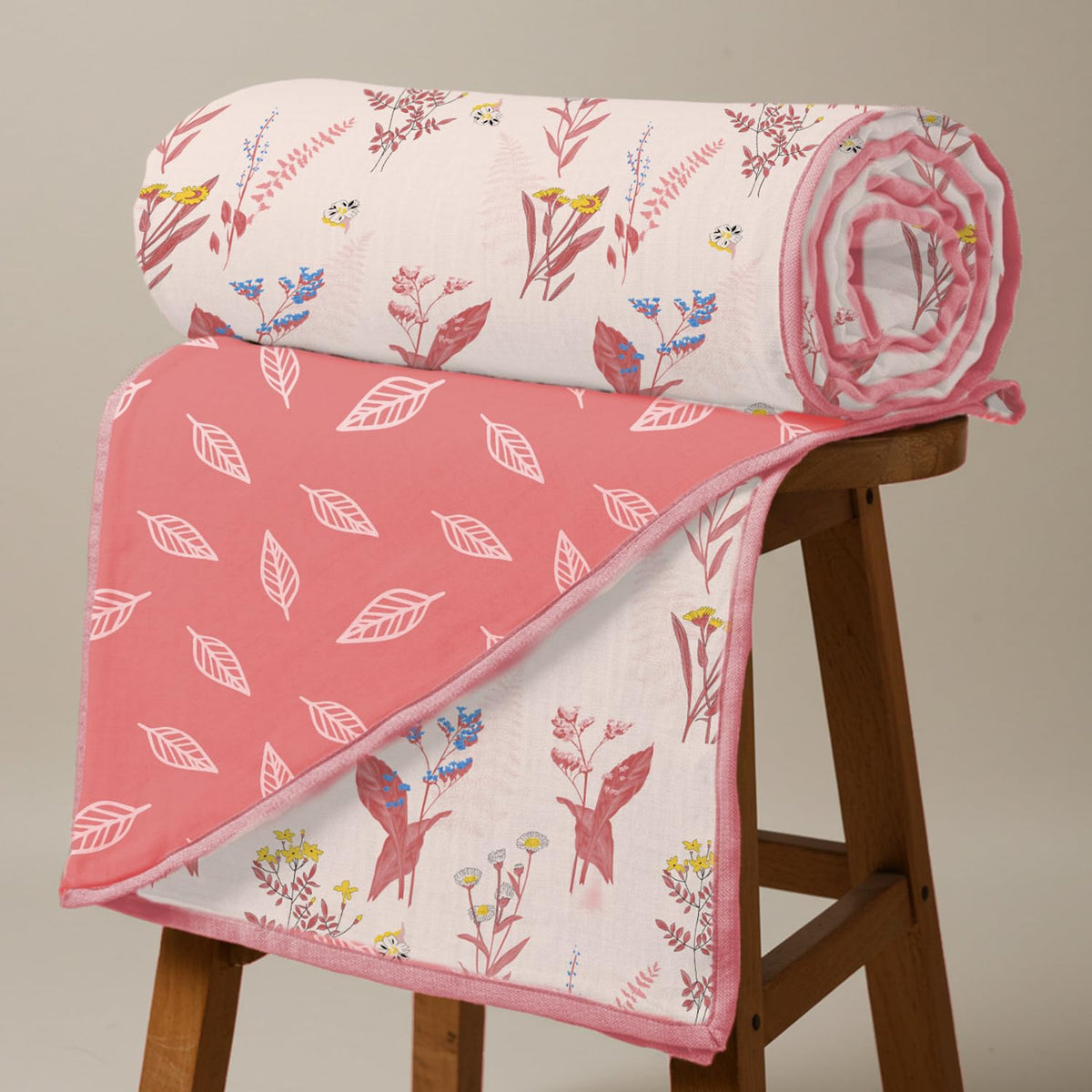 Urban Space 100% Cotton Malmal Double Bed Dohar, All Season Reversible Blanket, Soft, Lightweight and Breathable Ac Dohar/Quilt/Blanket/for Bed, Sofa AC Blanket (86 x 95 inch, Whisper Peach) Kafalo
