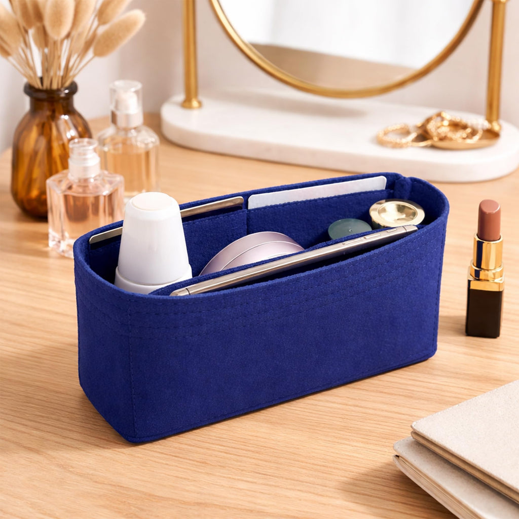 SYUTAM Women Felt Fabric Purse Organizer Inserts for Ladies Shoulder Handbag, Tote, Hobo Bag & Purse Divider, Multiple Storage Compartment (Blue) (11x2.2x6) (Size - Medium MG)