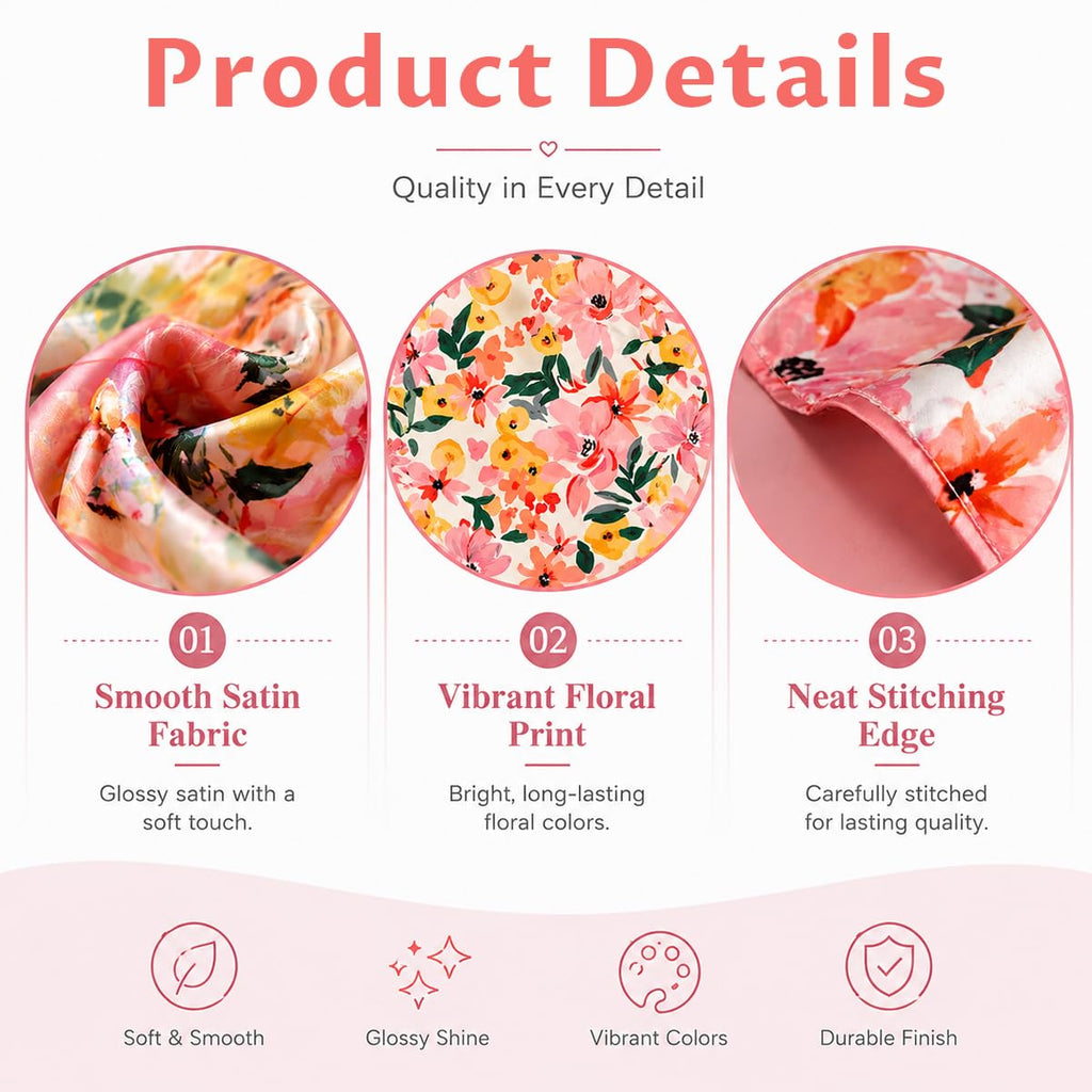 SANNIDHI 6pcs Satin Silk Feel Scarf for Hair, Floral Print Neck Wrist Scarf