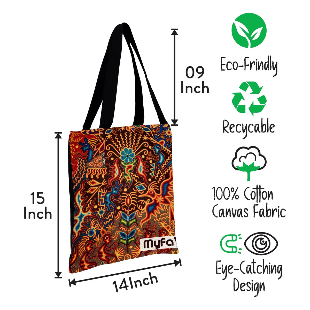 MY FAV Cotton Printed Canvas Tote Bag, for Travel,Yoga, Gym, Sports | Designer Shopping Bag | Compact, Lightweight and Eco-friendly - Capacity15kgs (6 Month Warrenty)