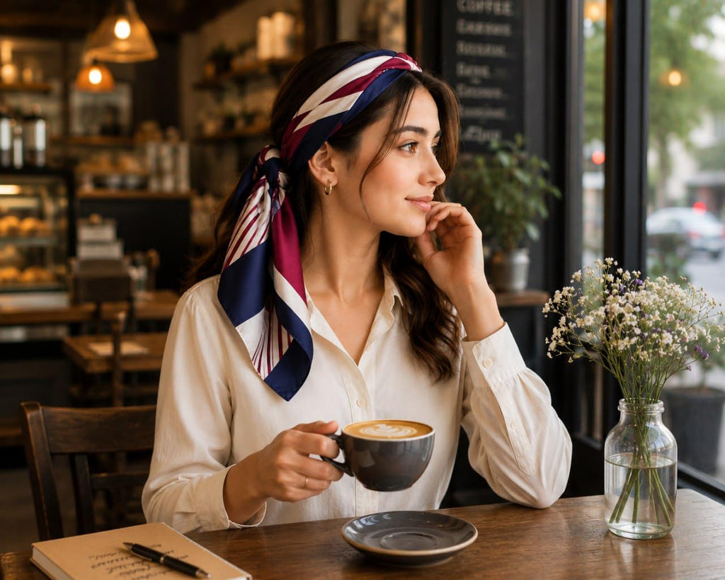 Etietnic Satin Square Head Scarf for Women,RED & BLUE Printed