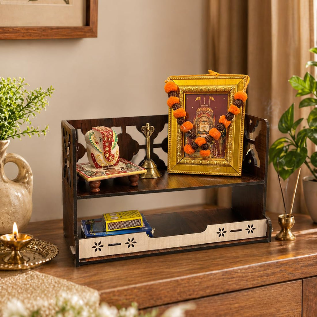 Zesta Wooden Mandir for Home Big Size | DIY Pooja Mandir with LED Spot Light | Devghar Cabinet for Living Room or Office | Wall Mounted Pooja Unit for Home (Double Step)
