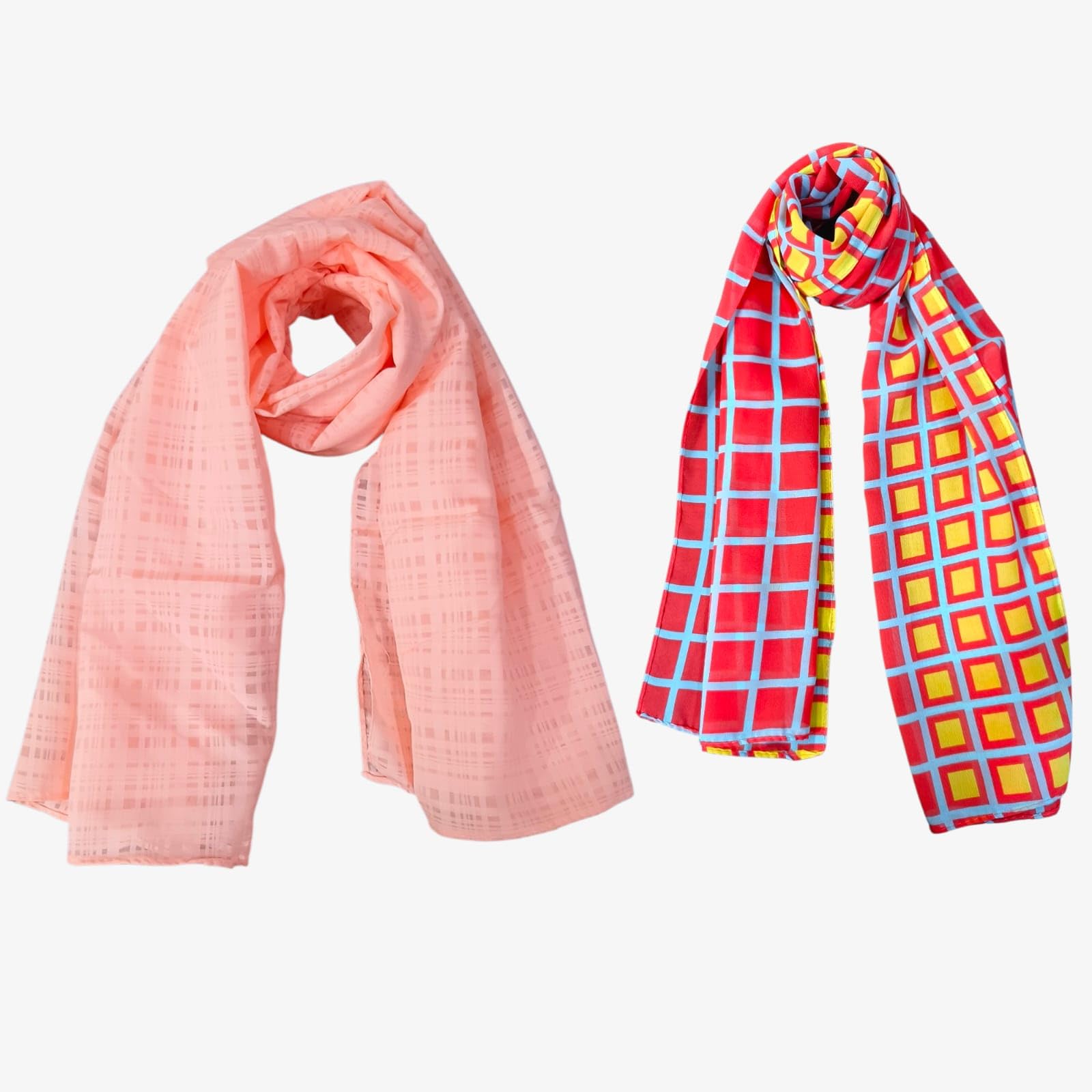 MINDORA Women's Georgette Cotton Chiffon Scarf Combo, Soft Lightweight Summer Scarf, Printed Stole for Daily Wear, Office, Saree & Gifting, Pack of 2 (Combo - 19)