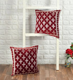 DECOMIZER Jacquard Geomteric Cushion Covers 16 inch x 16 inch Set of 2 Ethnic Motifs Cushion Covers,Design- Plus,Color- Maroon