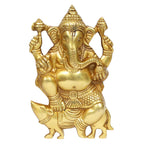Artavrko Brass Ganesha Murti Ganesh Wall Hanging Idol Mangalkari Ganpati Sitting on Mooshak Statue for Home Entrance Height 7 Inch