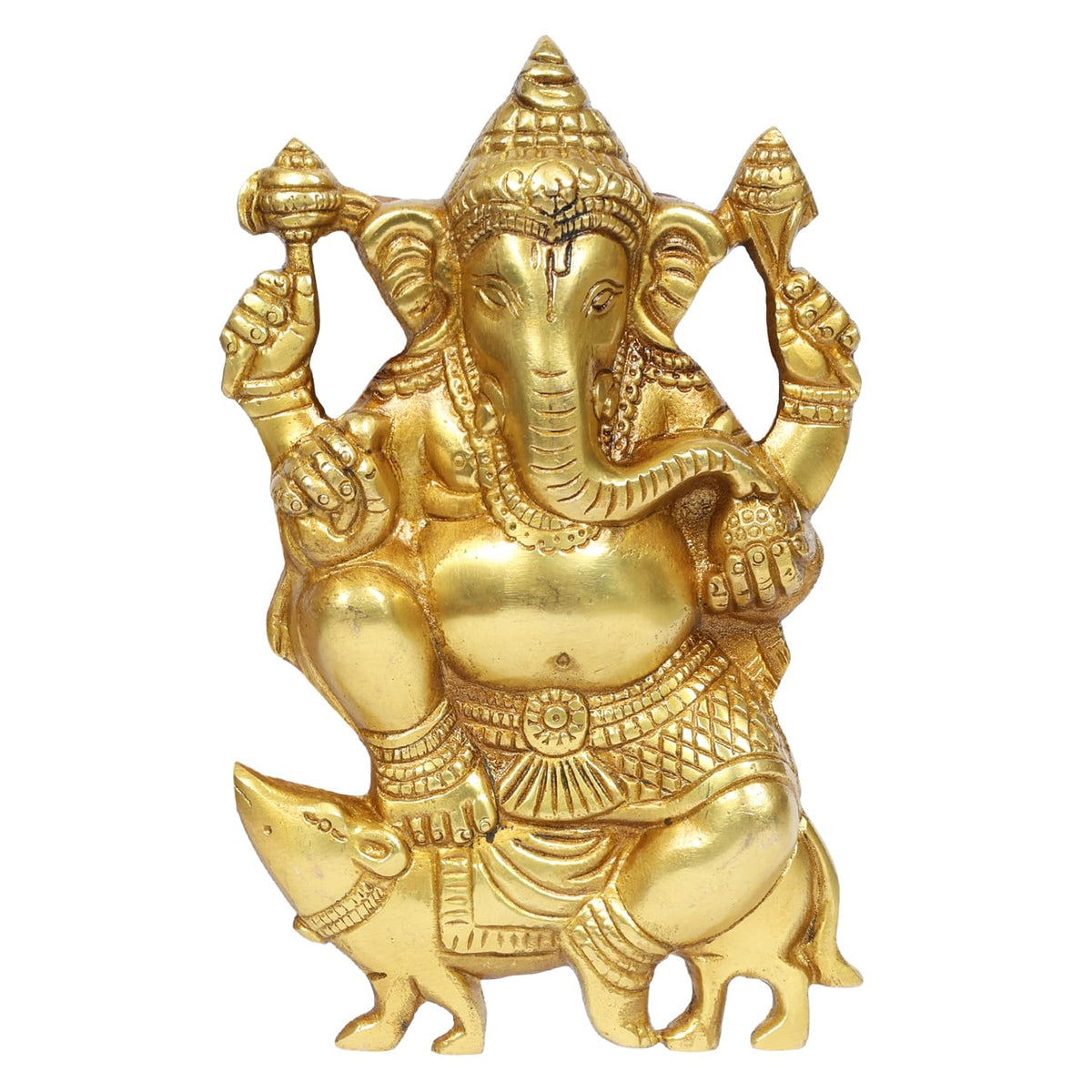 Artavrko Brass Ganesha Murti Ganesh Wall Hanging Idol Mangalkari Ganpati Sitting on Mooshak Statue for Home Entrance Height 7 Inch