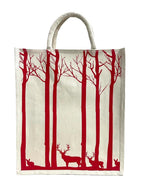 Jute Club Printed Canvas Bag|Shopping|Office|Tiffin| Multipurpose|Eco Friendly with Zipper lock|Spacious|100% Organic Cotton Tote with Lamination-14 X16 X5 (5Pc, Red Deer)