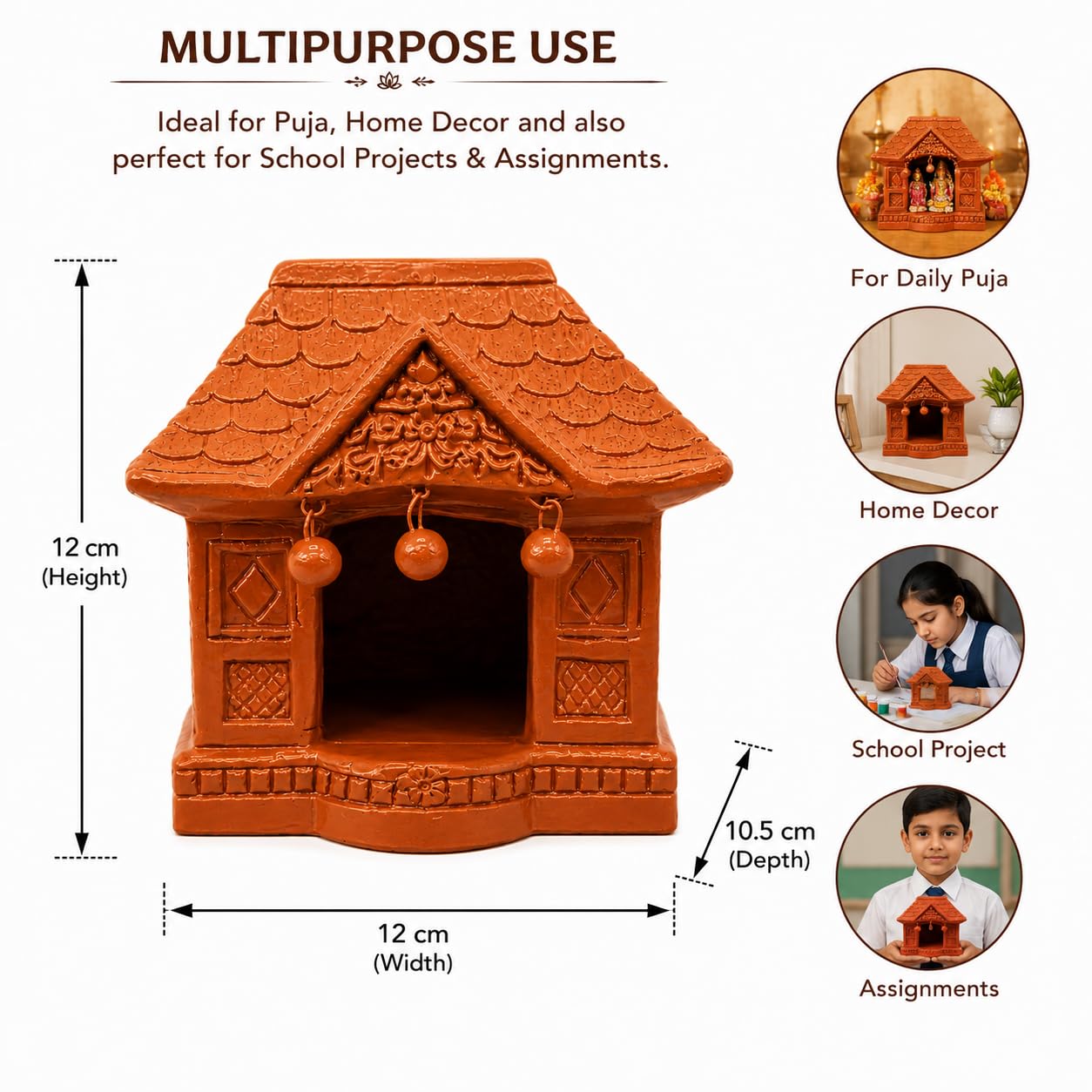 Handcrafted Terracotta Mini House Temple, Traditional Indian Clay House for Puja Setup and School Projects, Mitti ka ghar