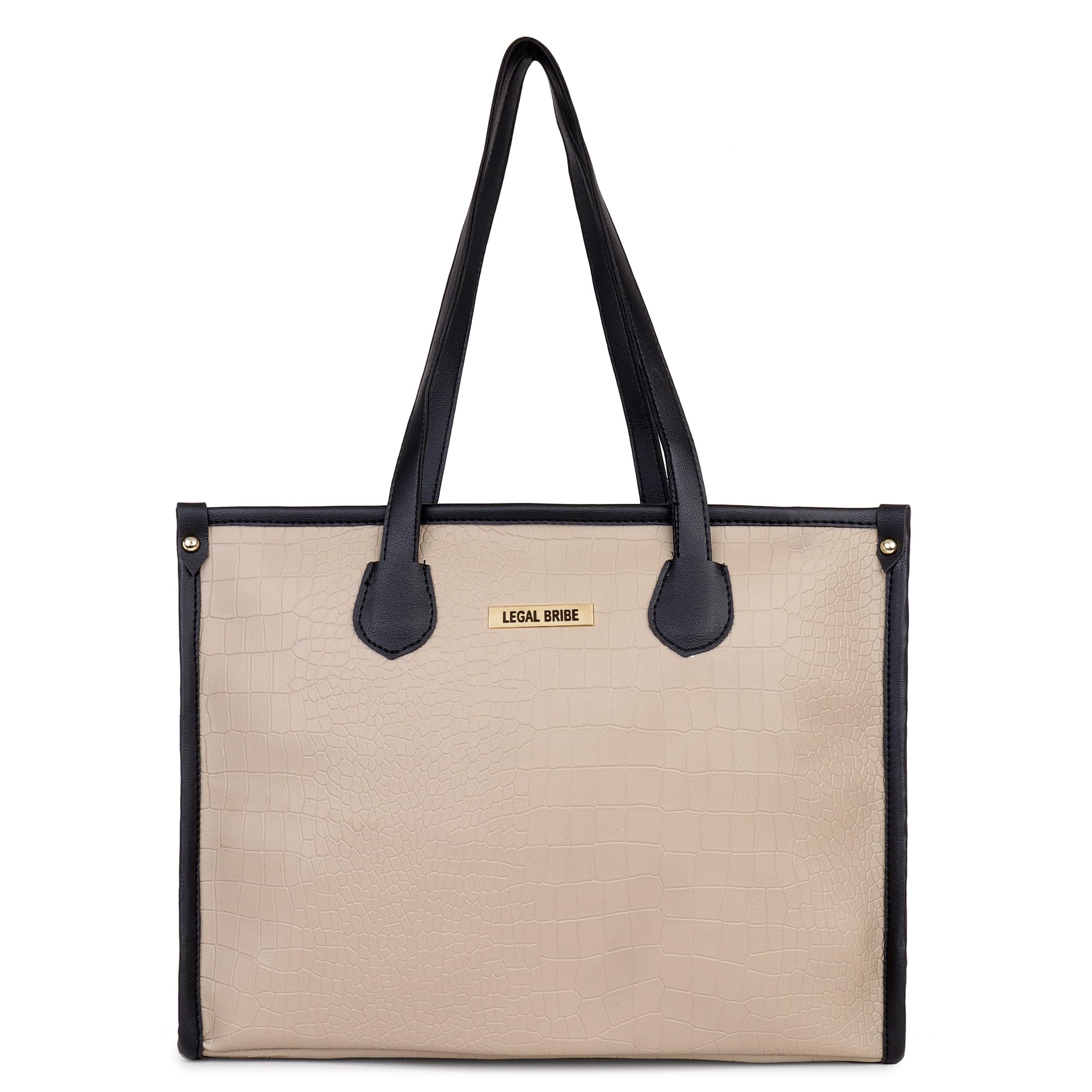 LEGAL BRIBE Women's Crock Style Tote Bag (Beige/Black)