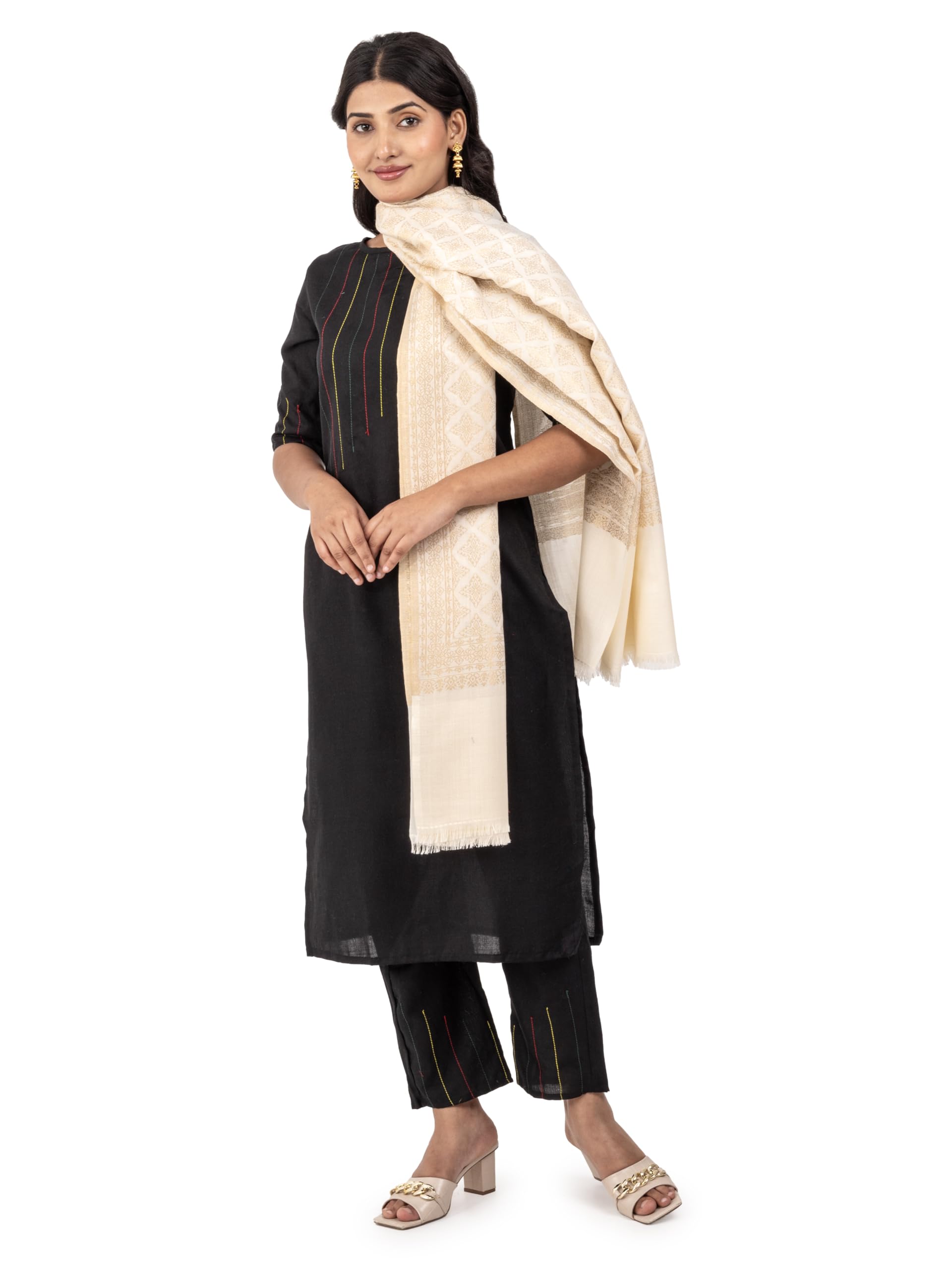Naureen Women Pashmina Blend Zari Shawl, Warm and Soft, 40x80 inch