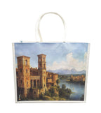 Sangra Large Cotton Canvas Reusable Bags for Travel, Grocery Shopping Bag, Multi-Purpose Bag, Sturdy Handle With Zipper Lock (20 inch X17 inch X7 Inch) (Castle)