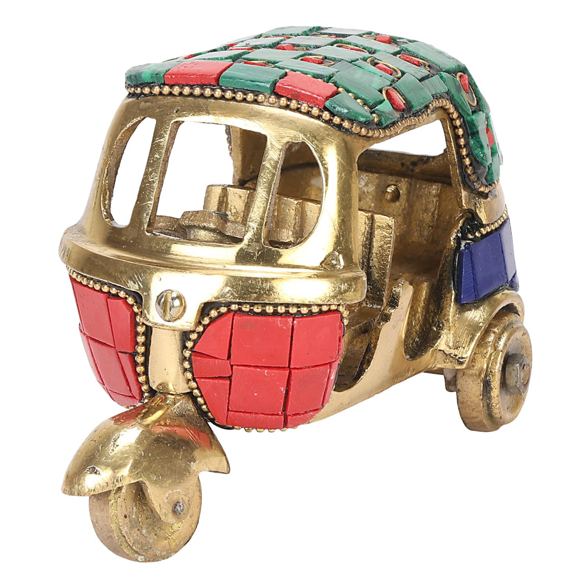 SVARUP Brass Work Vintage Style Brass Auto Rickshaw Miniature, Decor Showpiece (12.5x6.5x8 cm, Multicolored)