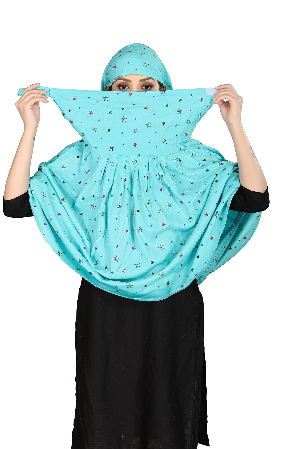7 season's Women's Cotton Long Scarf Cum Mask Universal Size Usable For Vehicle Driver For Sunlight Uv Protection White Printed Design (Firozi-L) For Female