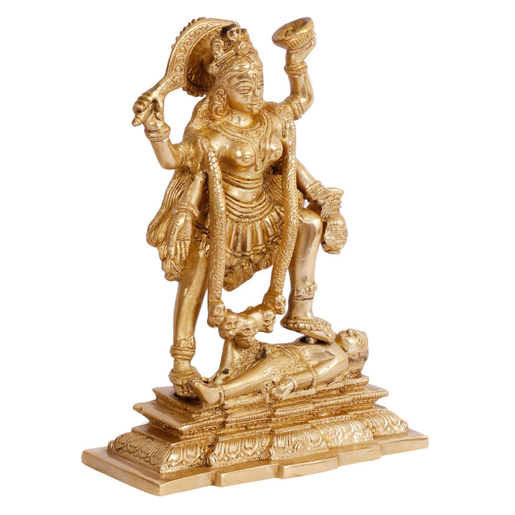 ARTVARKO Brass Maa Kali Statue Murti with Shiva Idol Temple Puja Sculpture Showpiece 7.5 Inch