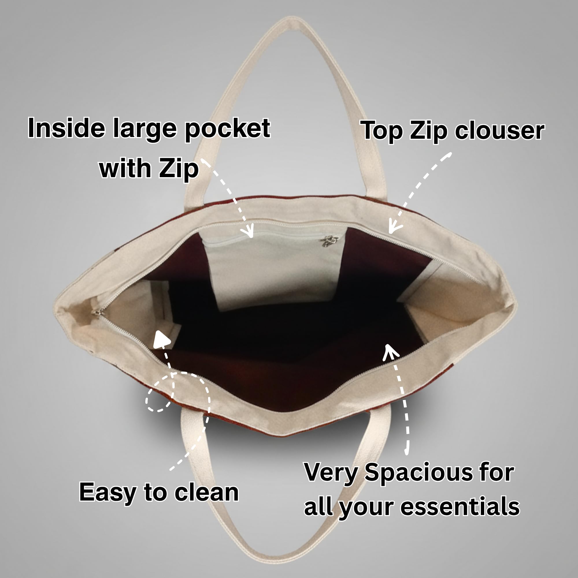 MyBri Studio Cotton Canvas Tote Bag for Women | Premium Reusable Shoulder Handbag with Zip Closure & Inner Zip Pocket | Stylish Everyday Bag for Office, College, Shopping & Travel (Rich burgundy)