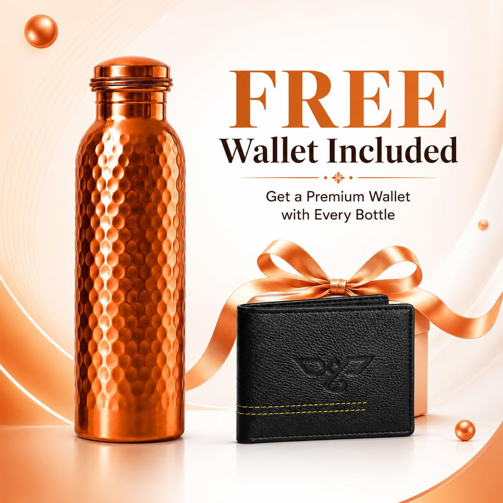 EAGLEXPRES Pure Copper Water Bottle 1 Litre (Hammer+black_wallet)