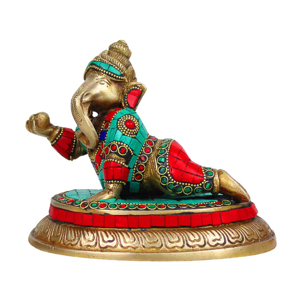ARTVARKO Baby Ganesha Crawling with laddu Brass with Inlay Handwork.