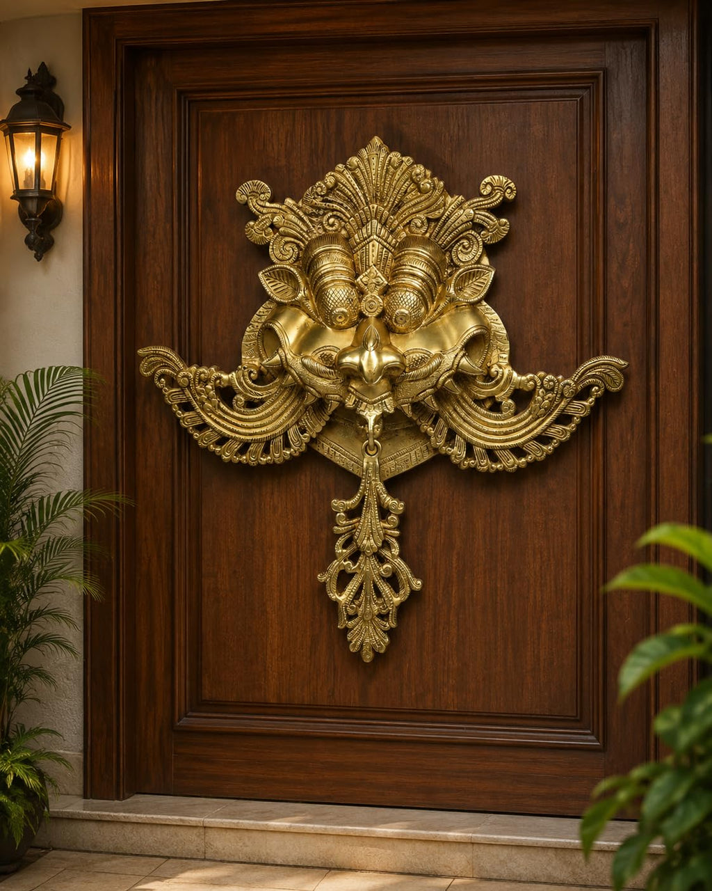 Artvarko Big Size Pure Brass Yali Nazar Battu Wall Door Hanging Kirtimukha Knocker for Evil Eye Protection 19 Inch