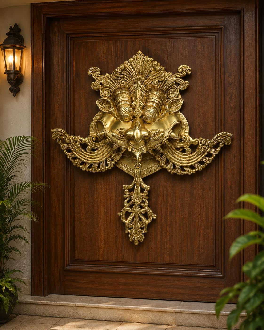 Artvarko Big Size Pure Brass Yali Nazar Battu Wall Door Hanging Kirtimukha Knocker for Evil Eye Protection 19 Inch